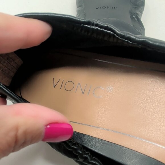 Vionic Black Ballet Slippers Shoes 9 Alexa Elastic Heel - Picture 8 of 10